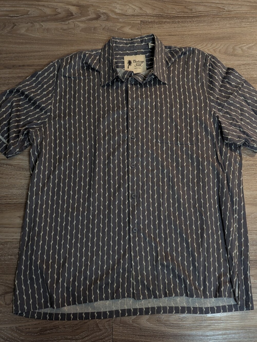 Vintage Silk Grey Silk Short Sleeve Button Up Shirt XXL